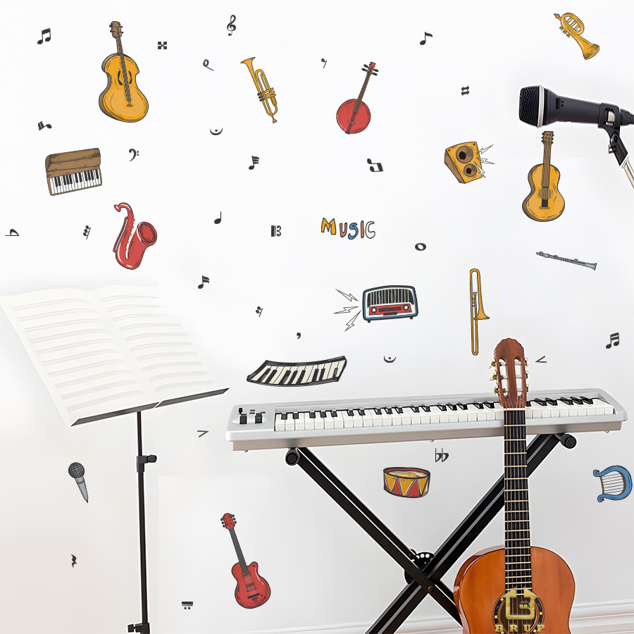 Musical Instrument Diy For Kids - 楽器ウォールステッカー DIY ビニールギターバイオリンピアノサックスデカール音楽室ピアノルームキッズルーム装飾