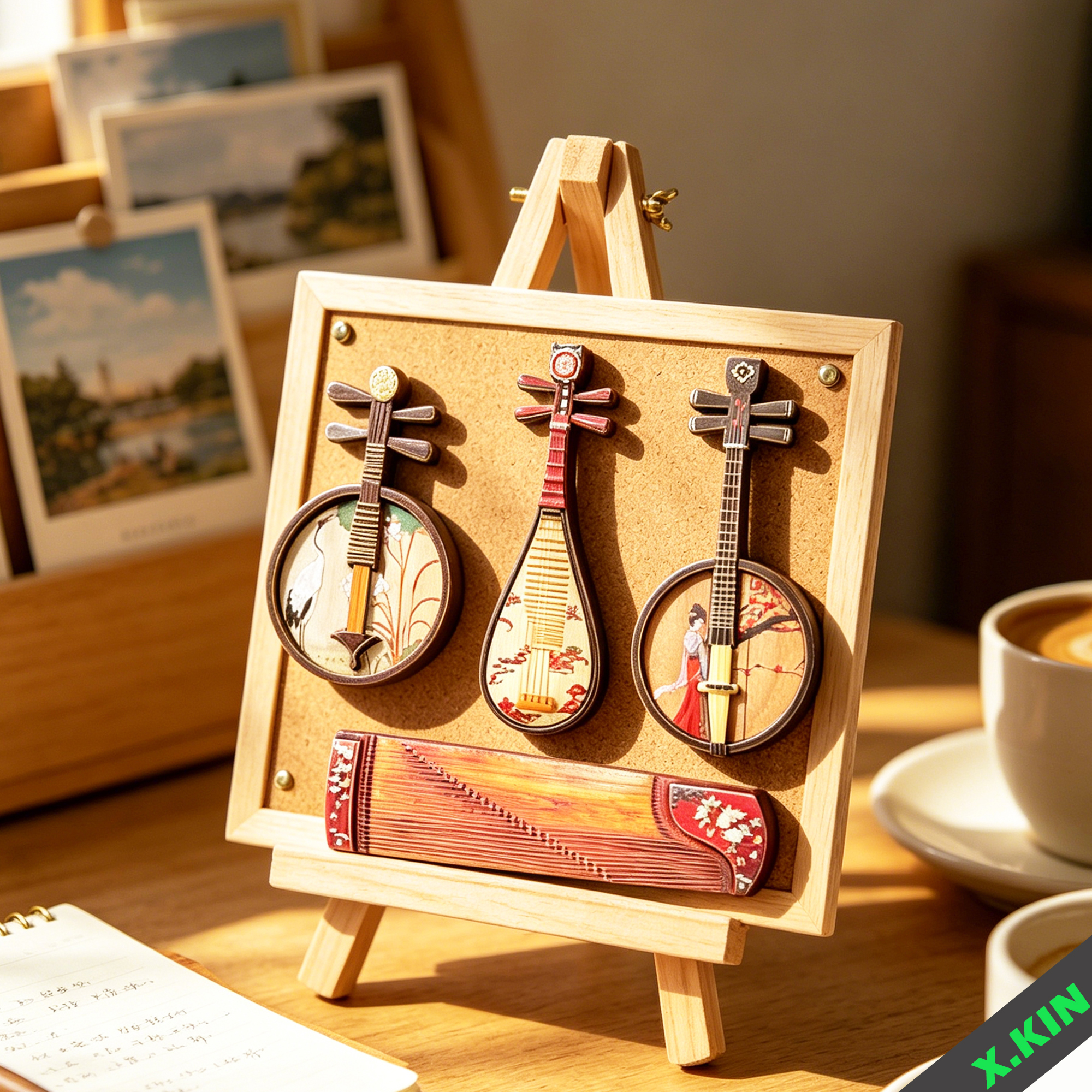 Musical Instrument Guzheng - 中国の伝統的な木製楽器冷蔵庫マグネット、笛管楽器と古筝のミニ装飾、音楽愛好家のための創造的な文化ギフト