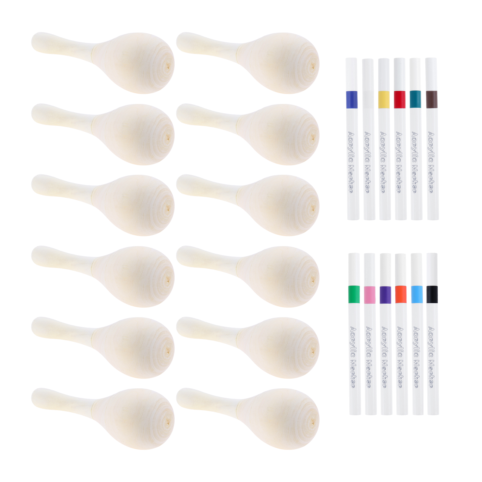 Musical Instrument Diy For Kids - 12 個 DIY ミニ木製マラカス 12 個のマルチカラーペン付き