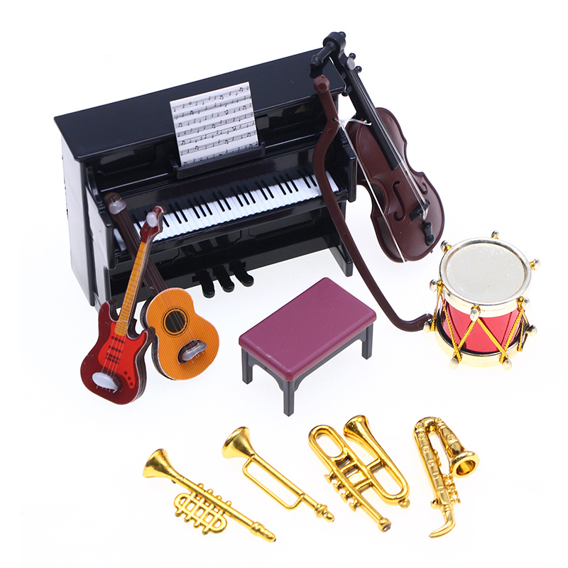 Musical Instrument Like Piano - クラシックな1:12スケールのミニチュア楽器セット、ピアノ、ギター、サックス、本物のようなドールハウスシーン用