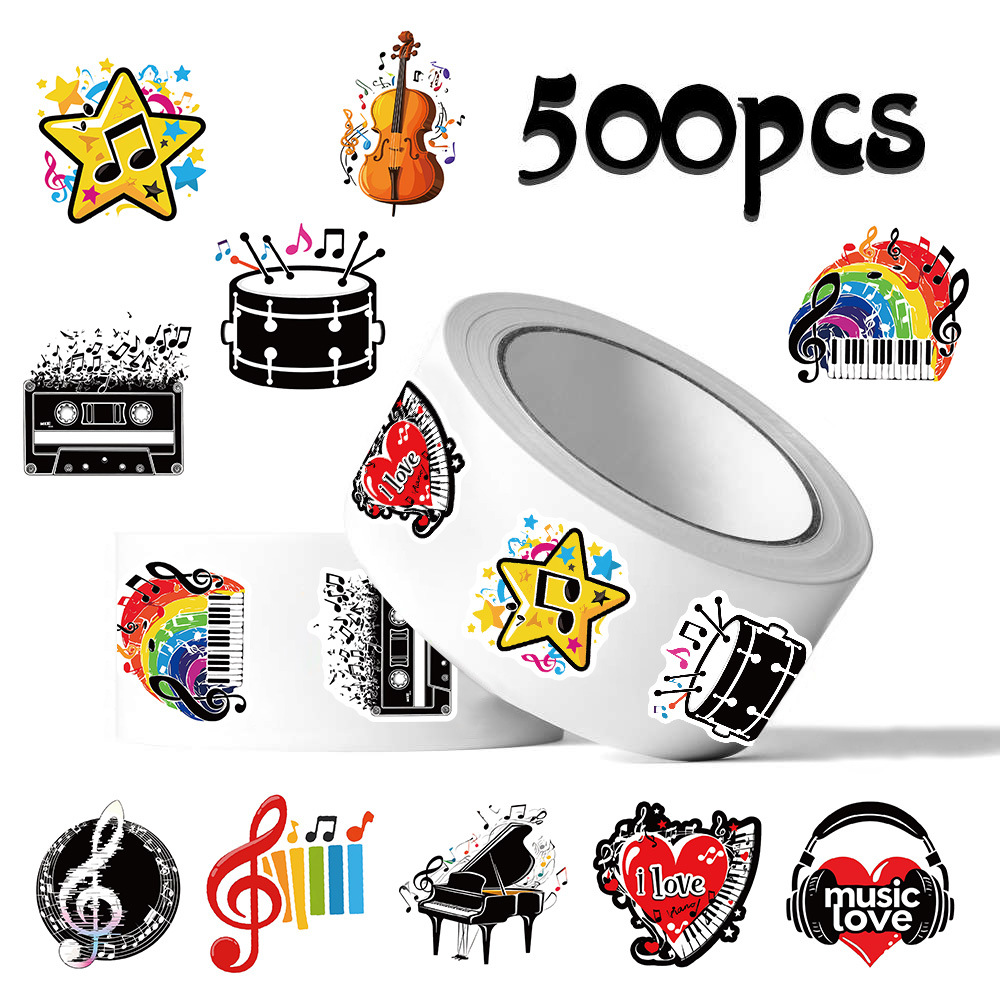 Musical Instrument Diy For Kids - 500 個ロールステッカー楽器ノート Diy ステッカーアニメシールラベル装飾漫画キッズパーティーキャンディロールステッカー