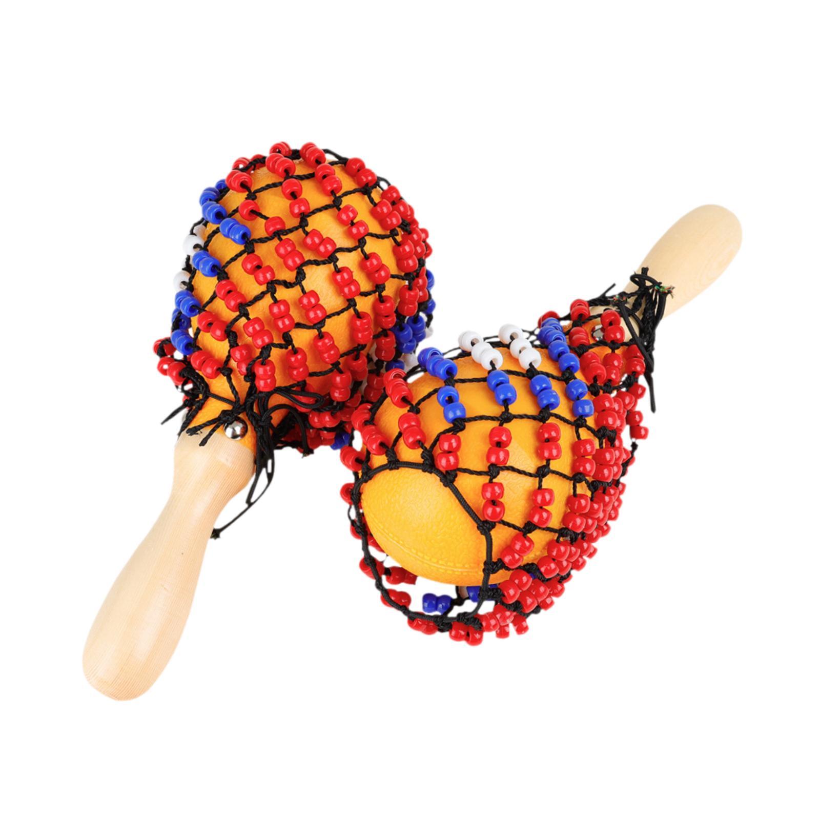 Musical Instrument Net - 2x 木製マラカスサンドハンマー DIY ビーズネットハンドパーカッション楽器誕生日パフォーマンス KTV ギャザリングコンサート用