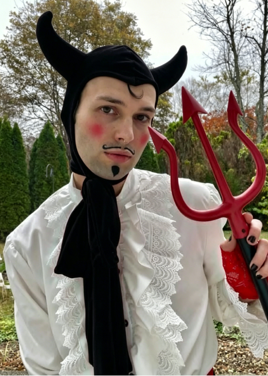 ヴィンテージ小悪魔赤/黒ベルベットフード帽子女性男性邪悪な魔 - Musical Instrument Trumpet のレビューと価格