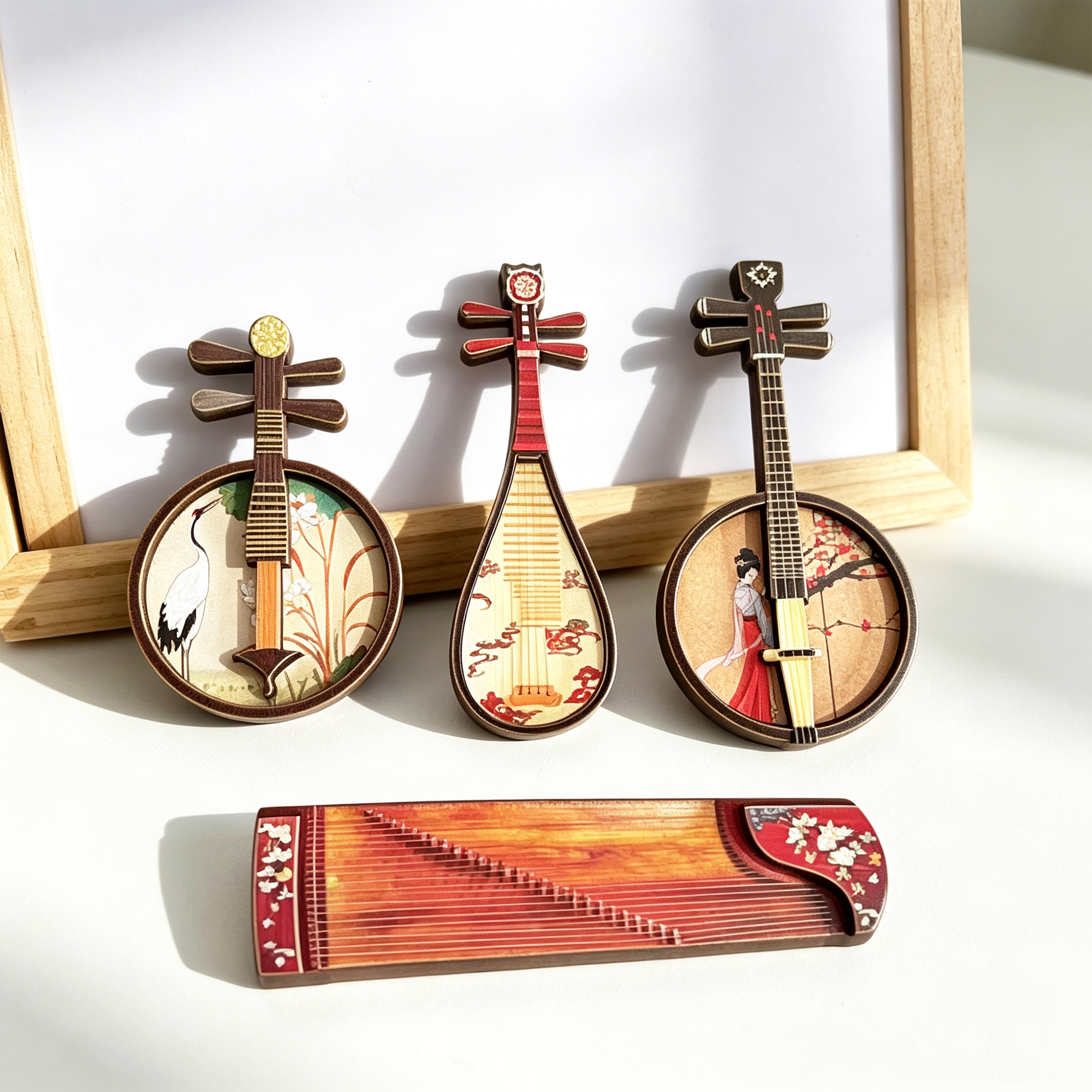 中国の伝統的な木製楽器冷蔵庫マグネット、笛管楽器と古筝のミニ - Musical Instrument Guzheng のレビューと価格