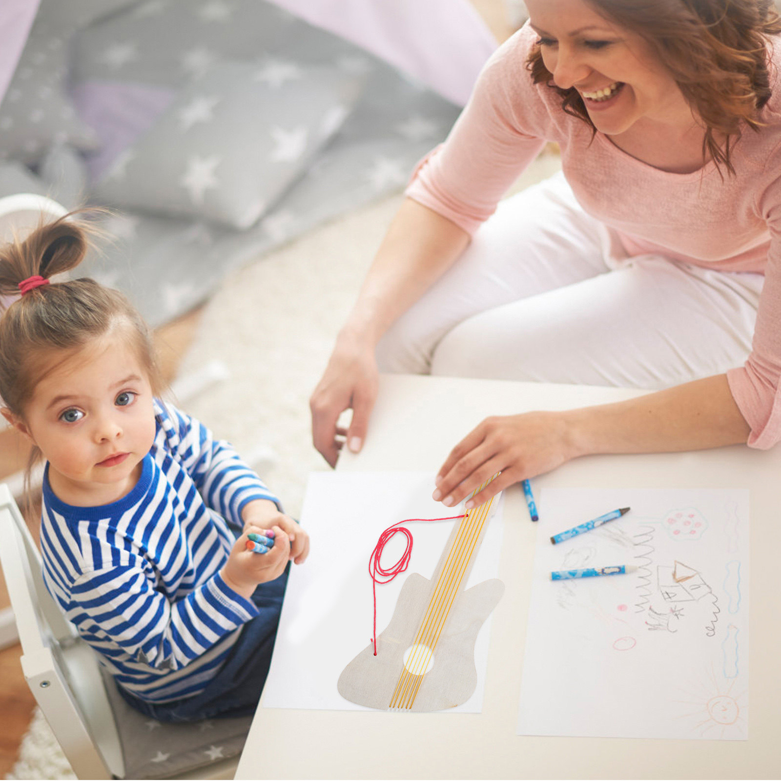 4セット木製ギター幼稚園DIYクラフトブランクペイント未完成 - Musical Instrument Diy For Kids のレビューと価格