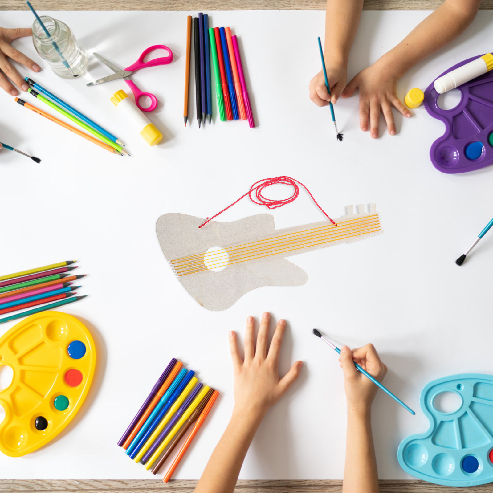 4セット木製ギター幼稚園DIYクラフトブランクペイント未完成 - Musical Instrument Diy For Kids のレビューと価格