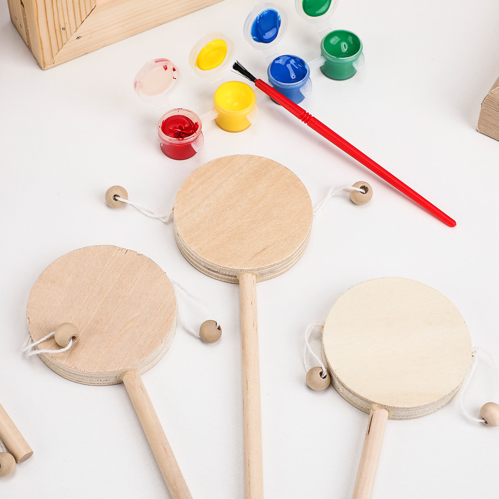 1 セット天然木製ガラガラドラム DIY 未完成絵画シェイキ - Musical Instrument Diy For Kids のレビューと価格