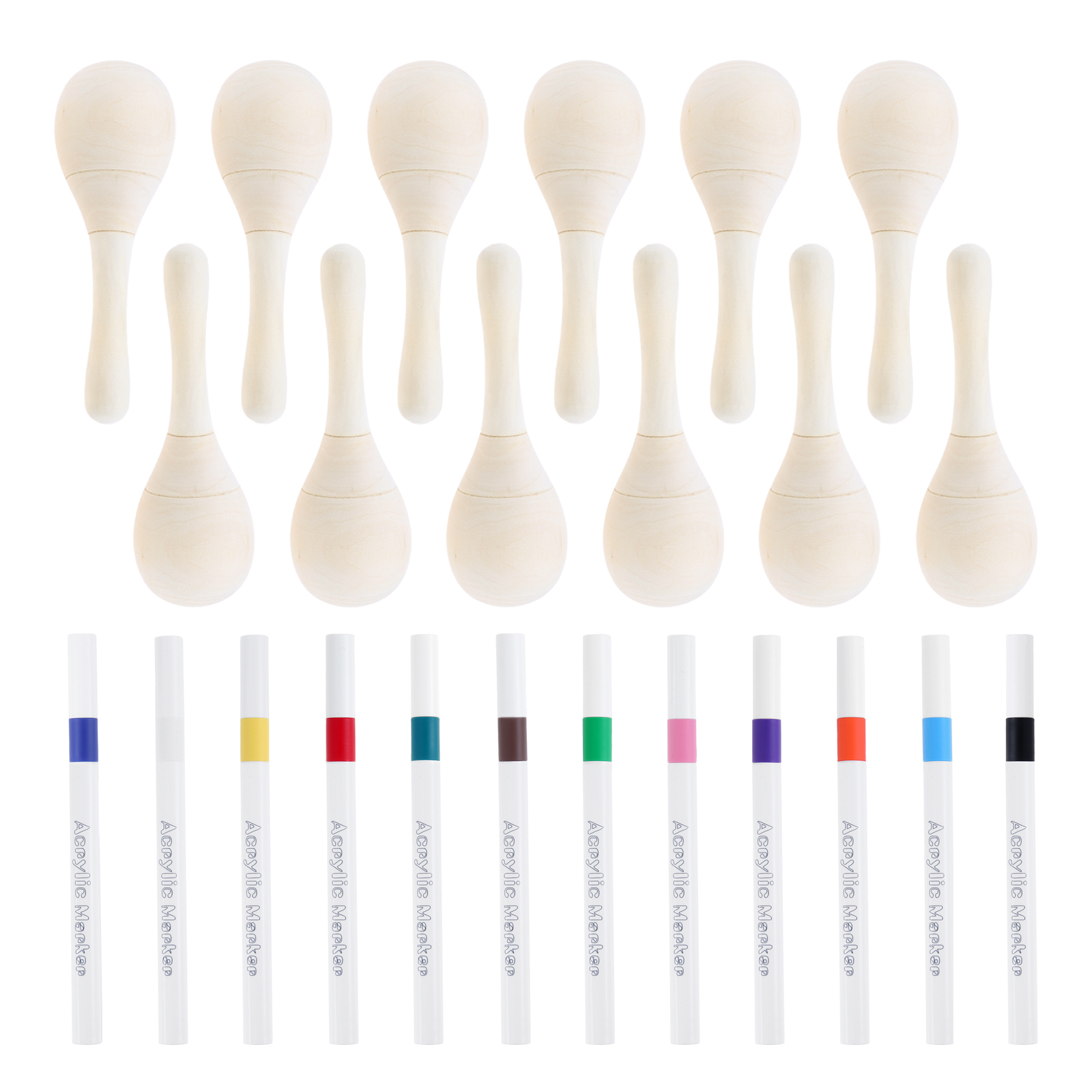 12 個 DIY ミニ木製マラカス 12 個のマルチカラーペ - Musical Instrument Diy For Kids のレビューと価格