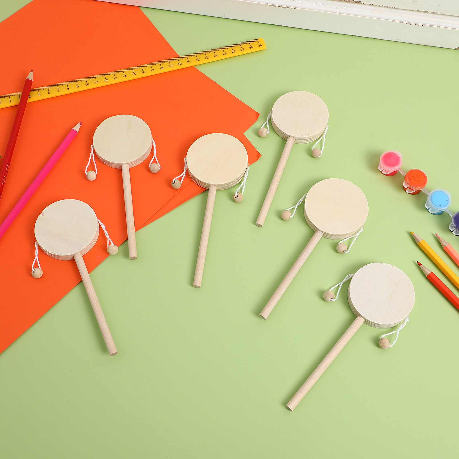 1 セット DIY 木製ガラガラドラム未完成ナチュラルペイン - Musical Instrument Diy For Kids のレビューと価格